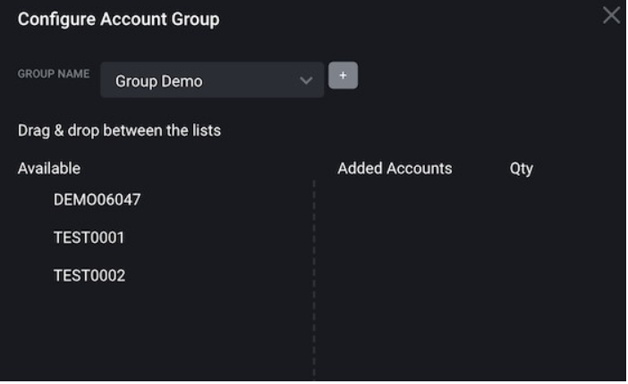 Tradovate Group Trade add accounts and set quantities